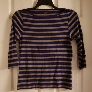 St John's Bay Purple Heather Gray Stripe Boatneck 3/4 Sleeve Shirt Top Small